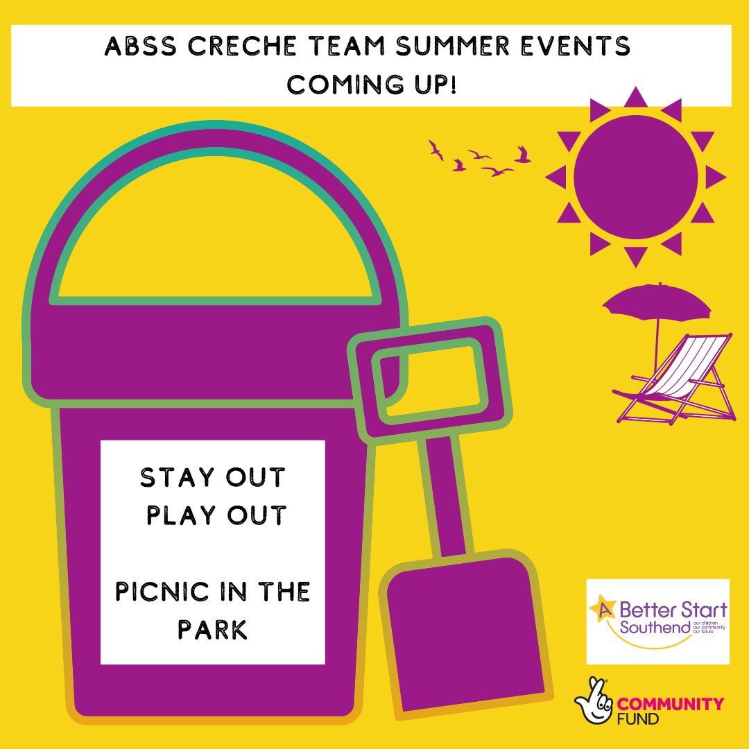 The summer holidays are just around the corner, and the ABSS Creche Team have some fantastic events planned. For more information on these events and many more, visit: abetterstartsouthend.co.uk/events-2/ #ABetterStartSouthend #StayOutPlayOut #ABSSPicnicInThePark