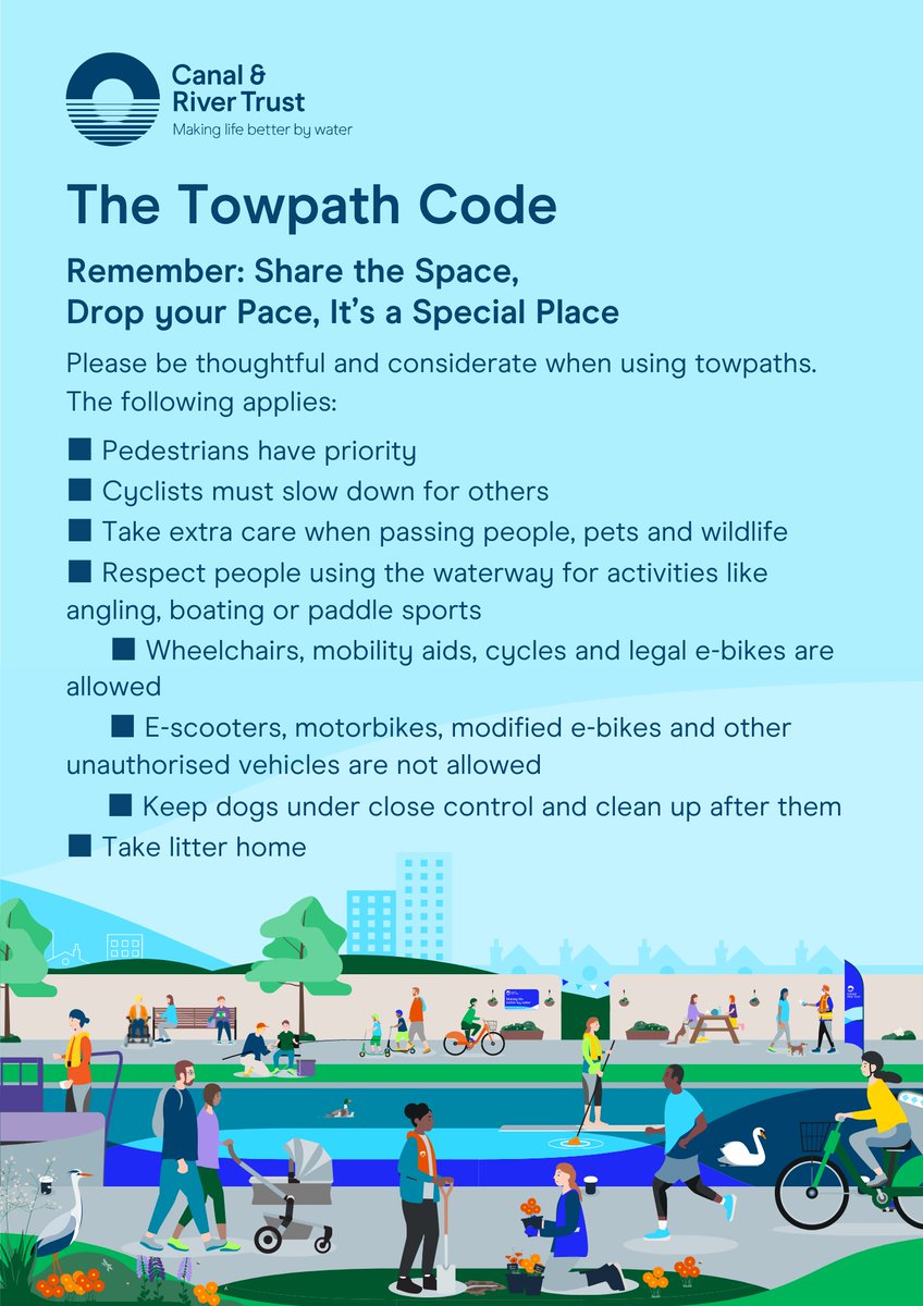 As part of our work to #KeepCanalsAlive , we’ve launched a new Code to help keep people safe when visiting our towpaths 🤝 
Head to our website for further information about our campaign encouraging everyone to #ShareTheSpace 💙 
👉 ow.ly/J1Vn50P6b2v