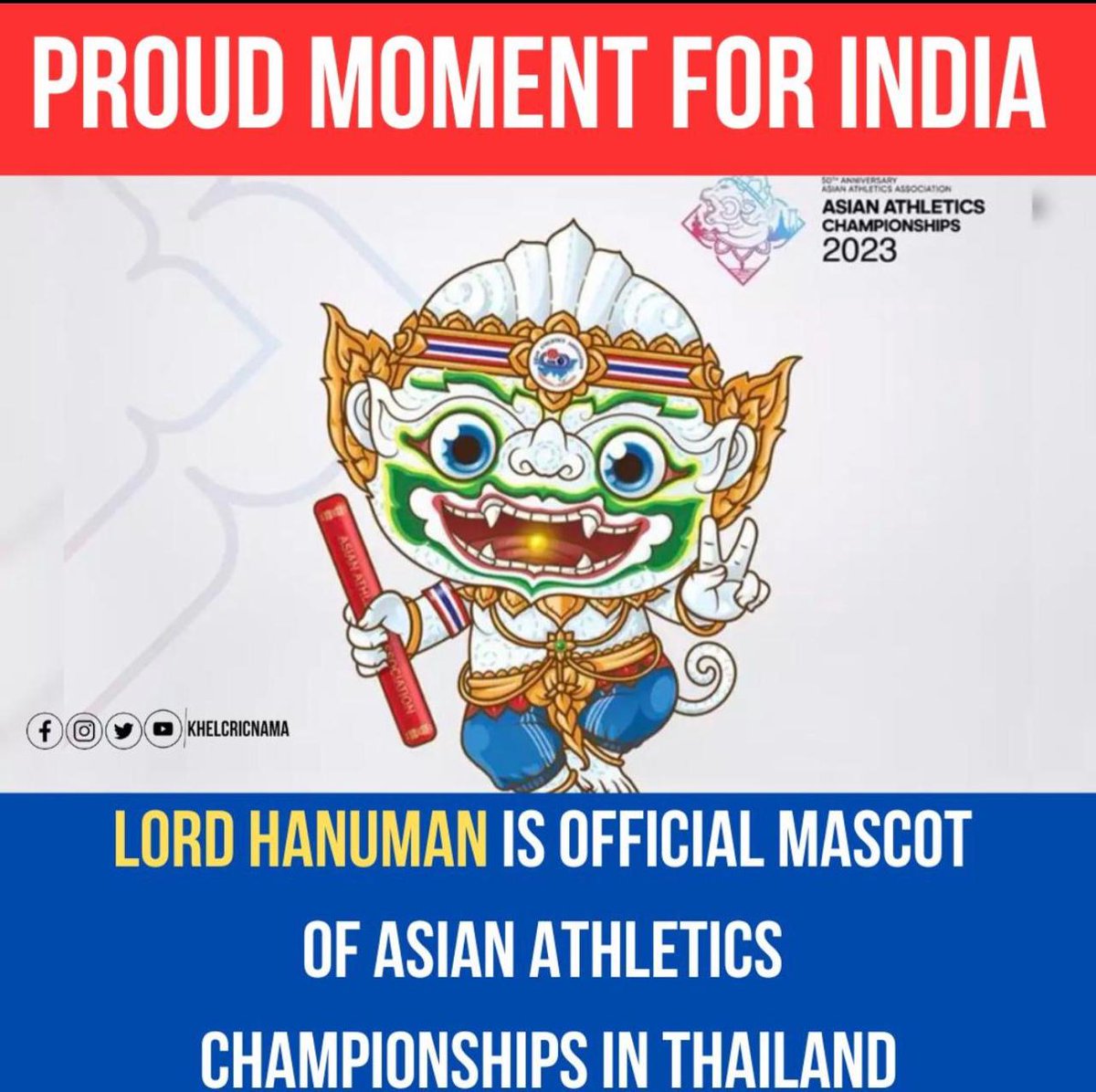 DrPoonam_Arora's tweet photo. 'Lord Hanuman' will be the official mascot of the Asian Athletics Championships starting in Thailand on July 12.