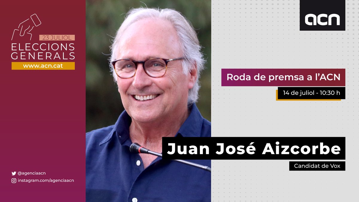 agenciaacn's tweet photo. El cap de llista per Barcelona de Vox, @JuanjoAizcorbe, oferirà aquest divendres una roda de premsa a l'@agenciaacn, amb motiu de les eleccions del 23-J.

La compareixença començarà a les 10.30 h i es podrà seguir en directe a través del canal de Youtube de l'ACN.

#ACNinforma https://t.co/uFGIFJ5n3r