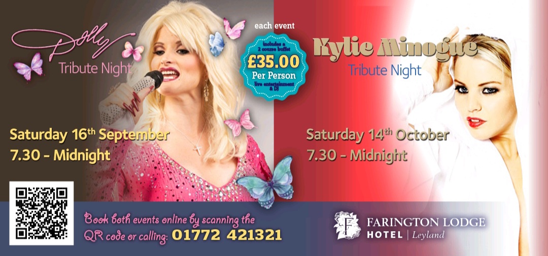 Our LIVE TRIBUTE NIGHTS are perfect for a night out with friends, family and colleagues!
We are now taking booking for Saturday 16th September 2023 (Dolly Parton Tribute Night) and Saturday 14th October 2023 (Kylie Minogue Tribute Night)

Tickets &amp; Info: classiclodges.co.uk/farington-lodg…