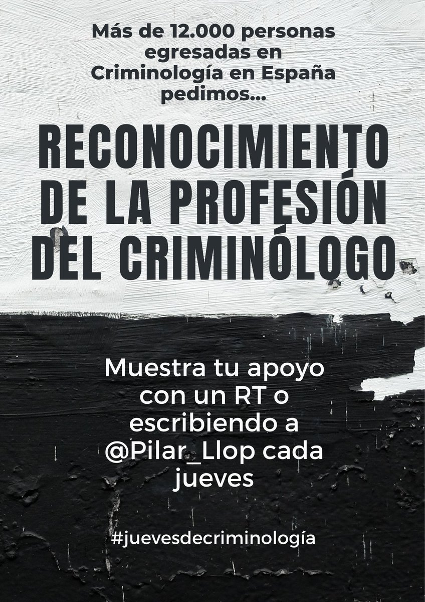 Otro jueves más, visibilizando nuestra profesión. No tiene mucho sentido que cada año salgan más de 1000 egresados en #Criminología y que no haya unas salidas laborales definidas. Estimada @Pilar_llop espero que nos consideren en algún momento. #juevesDeCriminología