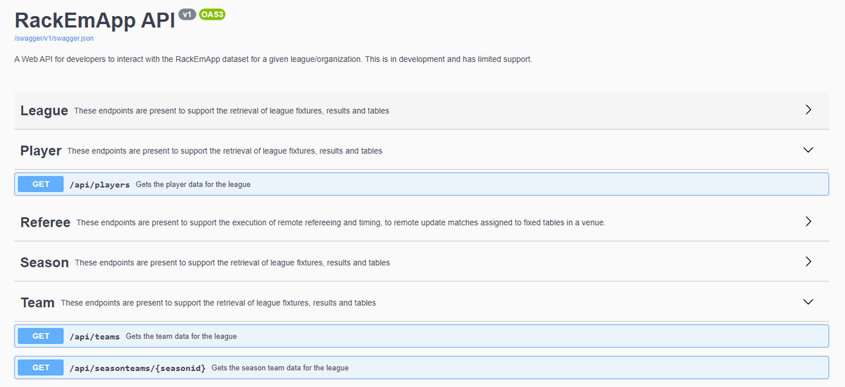RackEmApp's tweet image. We've added a couple more resources to our API to allow you to get team and player details. Check out our Swagger page to explore it! 
rackemapp.com/swagger