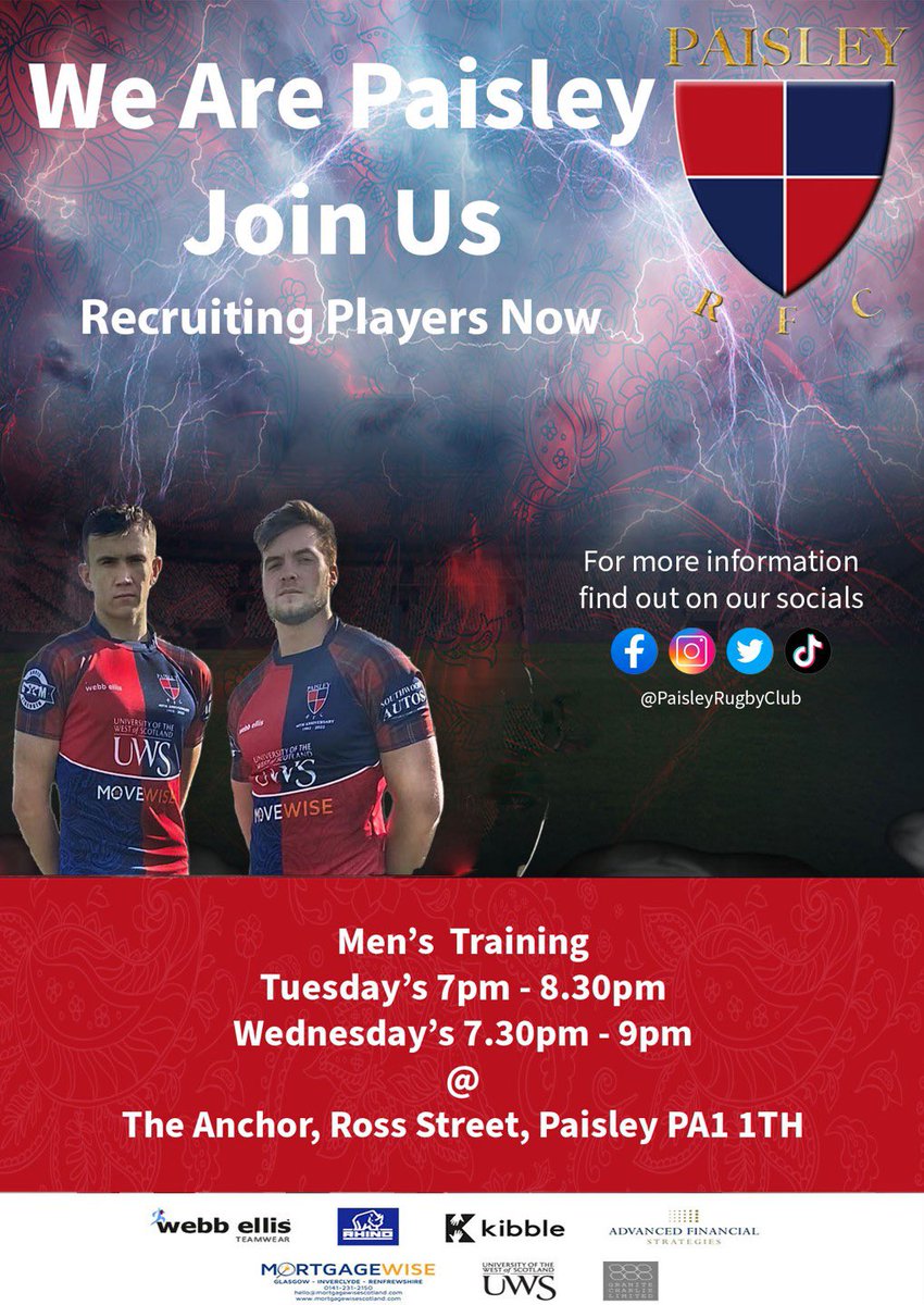 Paisley Rugby Club (@paisleyrfc) on Twitter photo Pre season has begun at The Anchor for Paisley’s Men section ahead of the new season starting. 
We are looking to add more players to our squad whether new to rugby, wanting to move & start a new challenge Paisley RFC is the place to do that
#WeArePaisley #JoinUs #ScottishRugby Pre season has begun at The Anchor for Paisley’s Men section ahead of the new season starting. 
We are looking to add more players to our squad whether new to rugby, wanting to move & start a new challenge Paisley RFC is the place to do that
#WeArePaisley #JoinUs #ScottishRugby