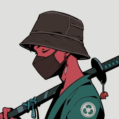 Razzekonn's tweet photo. @Azuki  wearing a mask and carrying a katana. Apparently some kind of samurai! https://t.co/2foBsdFz96