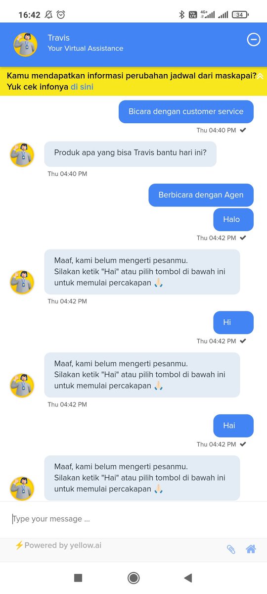 Ada pengalaman serupa dengan <a href="/tiket/">tiket.com</a> , ketika mau minta bantuan malah pusing dengan chatbot nya yang pinter banget :)
