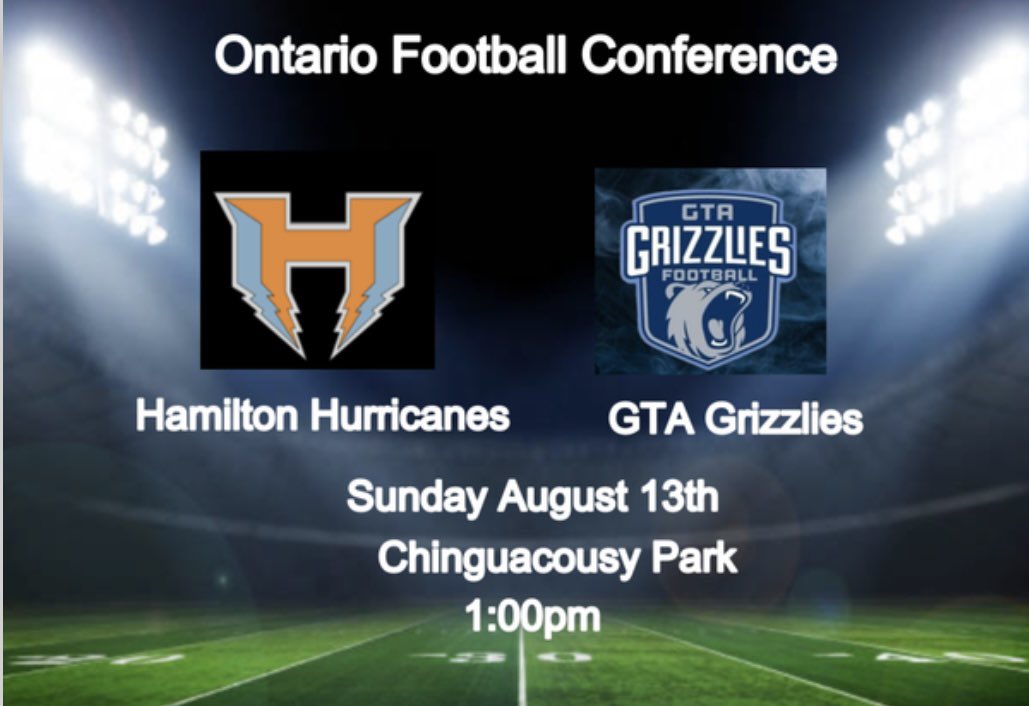 🏈 One month away from the start of the <a href="/TheOFCFootball/">The Ontario Football Conference</a> season for both the <a href="/gtagrizzlies/">GTA GRIZZLIES</a> and <a href="/CanesFootball63/">Hamilton Hurricanes</a>. They face each in their season opener August 13th.