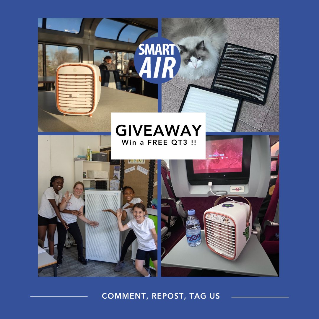 SmartAirFilters's tweet image. GIVEAWAY TIME for a chance to win a QT3 air purifier! 

1️⃣ Like, Retweet, and Repost this giveaway post. ( 1 entry )
2️⃣ Snap a pic of your Smart Air product in use or with your pets.( 10 entries)
3️⃣ Share your photo on your social media, tag @SmartAirFilters and use #BreatheSafe