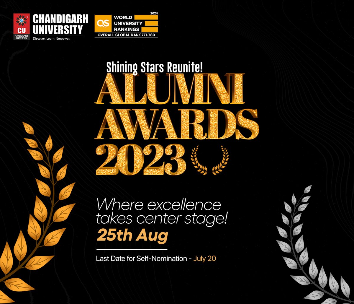 #1weekleft
Don't miss this incredible opportunity to be part of something extraordinary and make your mark in the world!
Nominate now and let your achievements shine bright!
forms.gle/THTrd6AFLRCQce…
For more info log onto: alumni.cuchd.in/page/s1-491

#AlumniAwards #AlumniAwards2023