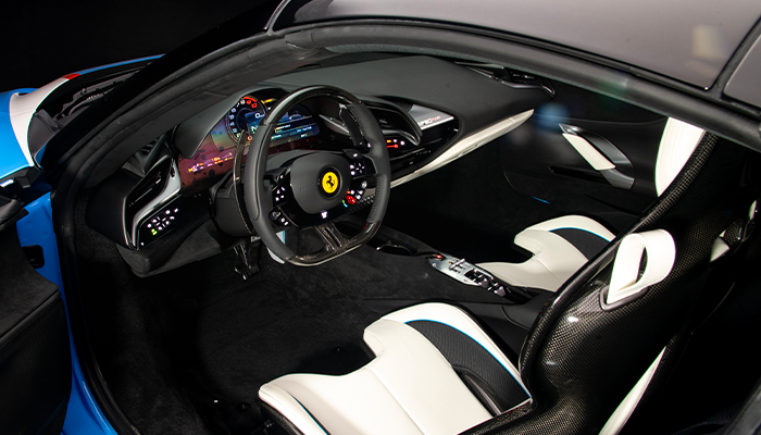 Ferrari's tweet photo. This #FerrariSF90Spider, realised by the #FerrariTailorMade programme, exhibits bright colours in the exterior finish that accentuate its character, while the inserts in Pelle Frau® Polare and Elmosoft Blue leather are a testimony of attention to detail and quality. 

#Ferrari https://t.co/iQIISWUqzY