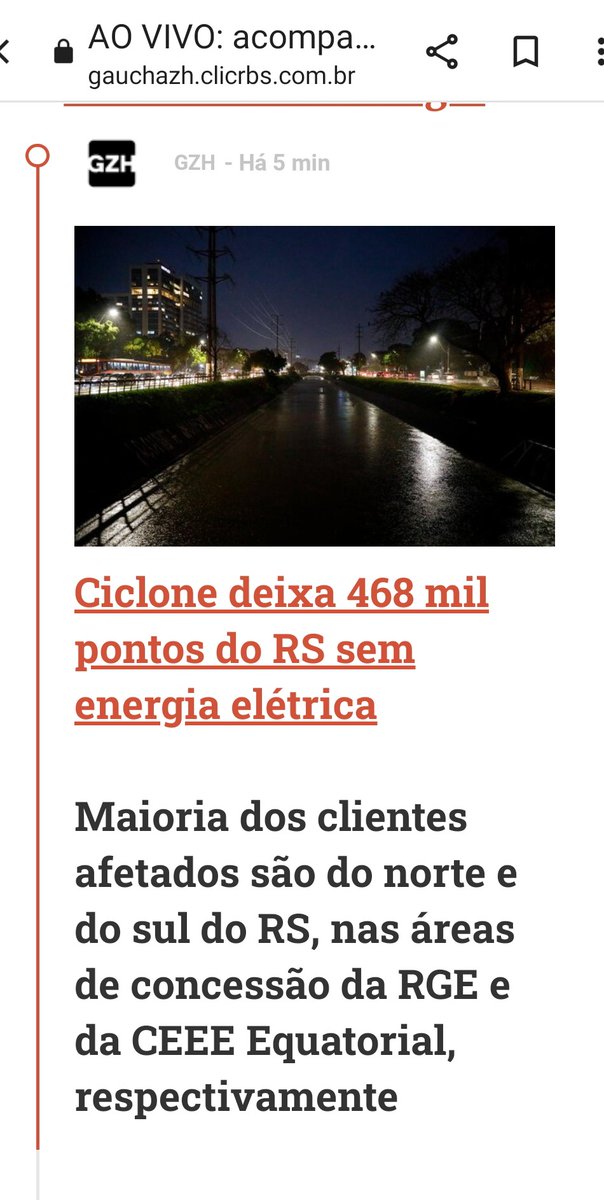 Situação atual da falta de luz no RS.