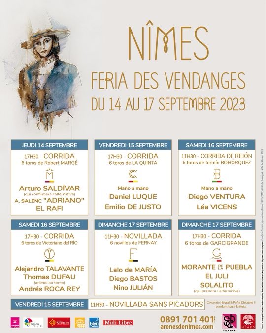 NÎMES - Cartels officiels de la Feria des Vendanges 2023 !!!