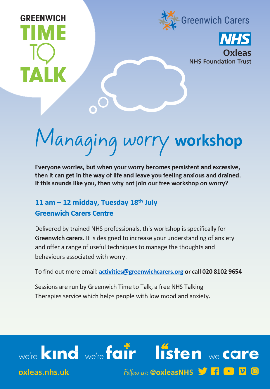 Greenwich Carers on Twitter "Greenwich Time to Talk Managing Worry