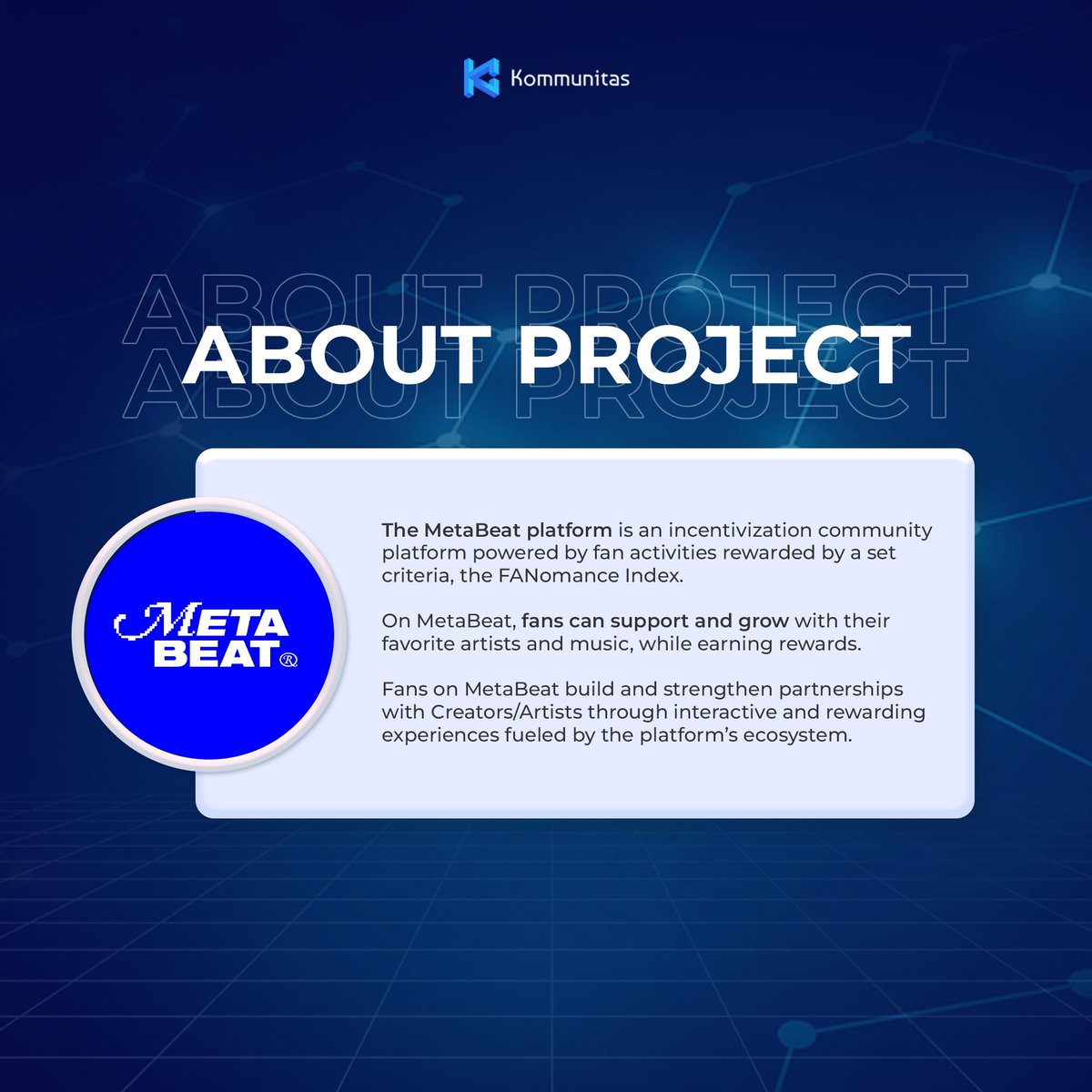 kommunitasnet's tweet photo. We're thrilled to have played a part in @MetaBeatOffl 's crypto journey. We're proud to have been part of their journey. Here's to more milestones! Thank you for trusting us with your vision!π
#KOMTestimony #kommunitas #projectsatisfaction #testimonial #testimony #metabeat #blockchain #blockchaintechnology