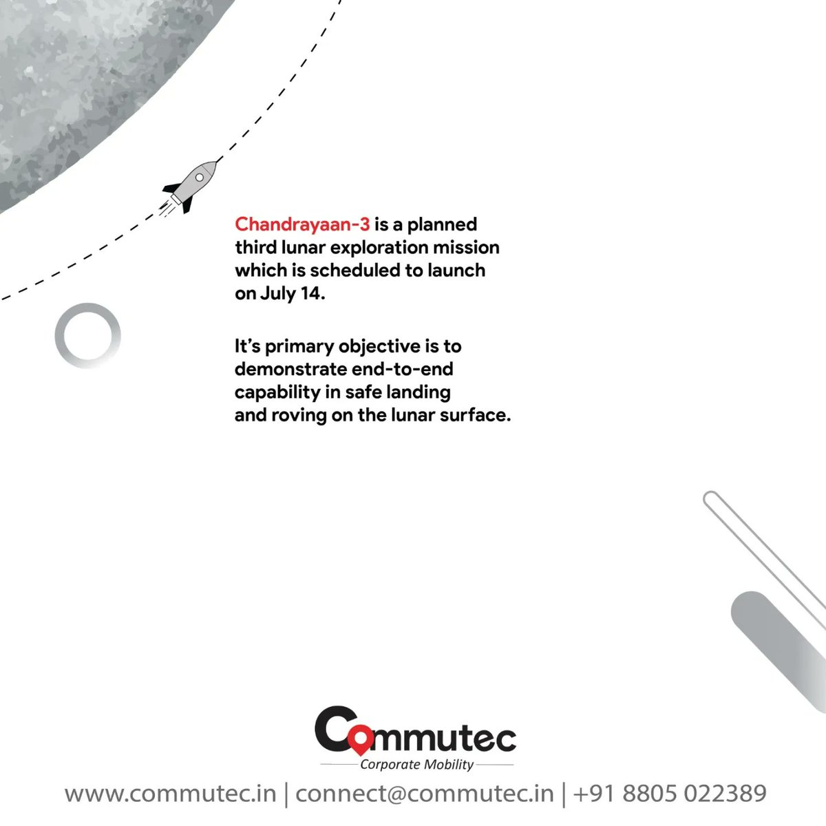 Commutec__'s tweet photo. ISRO's Chandrayaan 3 mission is set to launch, and the nation is stirred for its success.

We wish the ISRO team the finest streak of luck.

#commutec #chandrayaan  #Chandrayaan3 #india #july #startups https://t.co/mz6lHmTtau