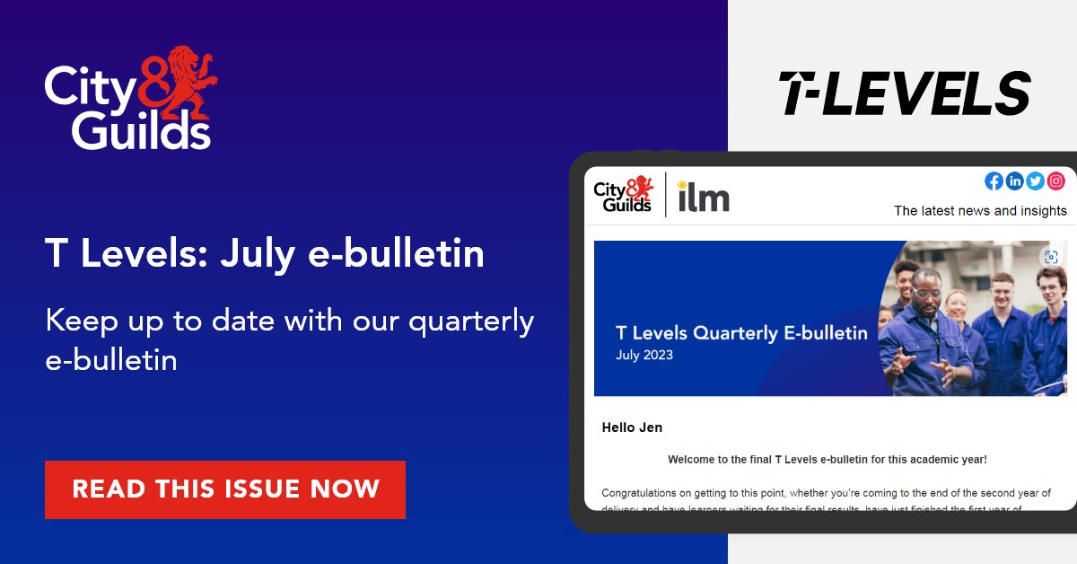 We’ve just published the final #TLevels e-bulletin for this academic year! This edition includes information about the summer series results, the approvals process, learner registration deadlines coming up in September &amp; more.

Read it now on our website.

ow.ly/K83750PajF8