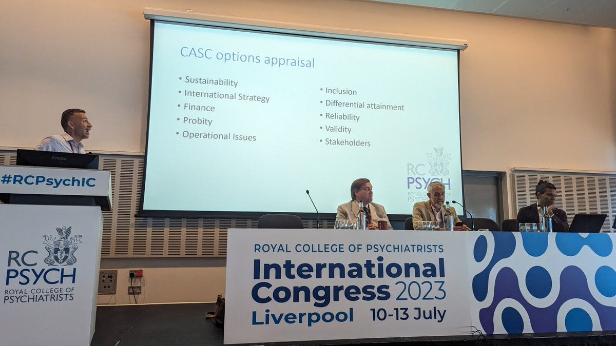 Royal College of Psychiatrists (@rcpsych) on Twitter photo <a href="/IanHallPsych/">Dr Ian Hall</a> The appraisal of the CASC has looked at many factors - see them pictured. Dr Hall polls the audience. Which do they think is the most important?
Validity is the most popular answer - which agrees with the results of our Assessment Strategy Review: rcpsych.ac.uk/training/curri… <a href="/IanHallPsych/">Dr Ian Hall</a> The appraisal of the CASC has looked at many factors - see them pictured. Dr Hall polls the audience. Which do they think is the most important?
Validity is the most popular answer - which agrees with the results of our Assessment Strategy Review: rcpsych.ac.uk/training/curri…