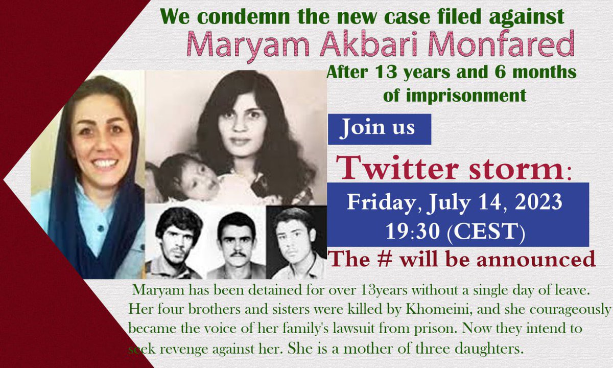 Two new cases filed against #MaryamAkbariMonfared, a political prisoner in Iran. As she nears the end of her 15-year sentence after 13 years of unjust imprisonment, she faces fabricated charges. We must stand with her and demand justice.