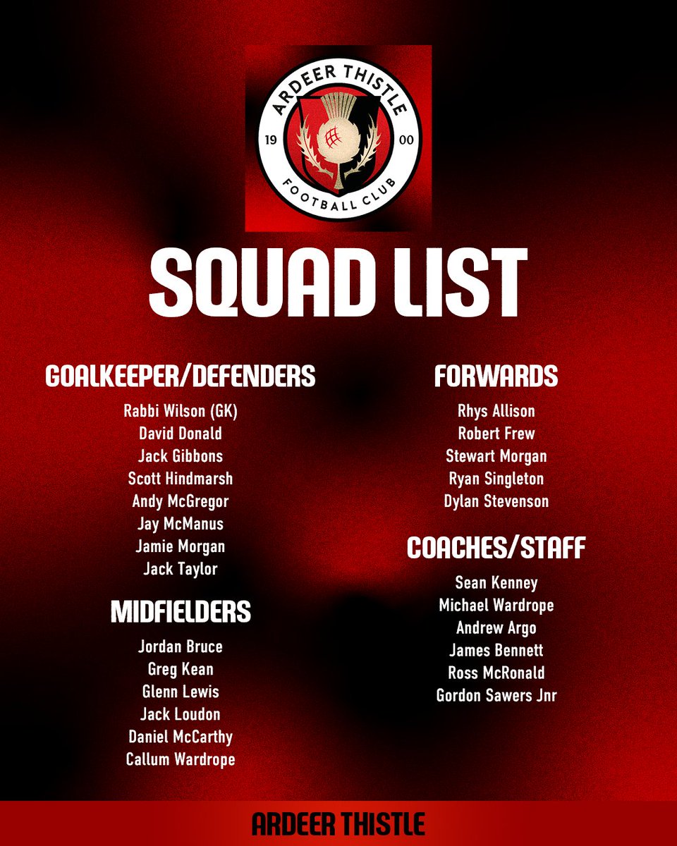 📢 𝗣𝗟𝗔𝗬𝗘𝗥 𝗦𝗣𝗢𝗡𝗦𝗢𝗥 📢

Ardeer Thistle squad list of players, coaches and club staff that are available to be sponsored ahead of the upcoming season.

If you are interested in sponsoring a player, please contact the page!

❤️🖤