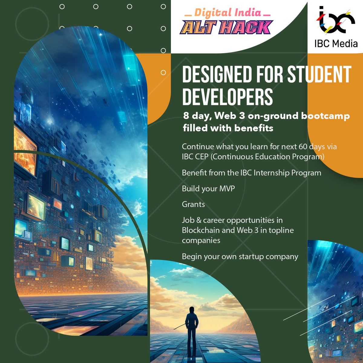 IBCMedia_'s tweet photo. Looking for a career in Web 3?
Be a part of #IBCDigitalIndiaAltHack

✅Free program
✅8 day, on ground Web3 education boot camp
✅Certificates, grants, Web3 job opportunities
✅On-ground tech sessions &amp; Online expert sessions

Watch our 4 success stories
https://t.co/SP6icaXOqR https://t.co/WWi26oEYTW