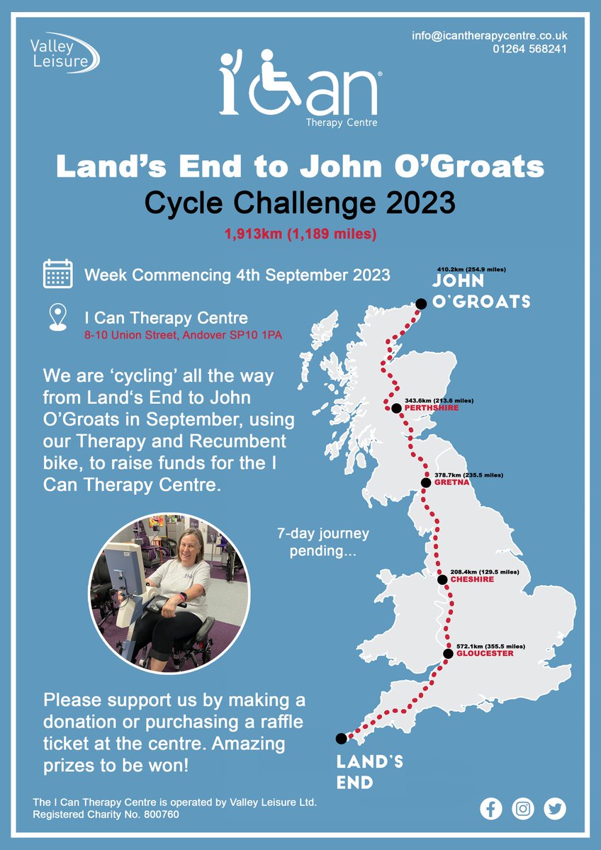 Lands End to John O'Groats challenge at the @Ican_therapy