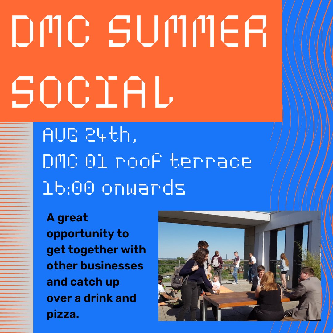 DMC Summer Social ☀️😎 Join us on our 01 roof top to catch up with the community and enjoy some pizza, drinks, and (hopefully 🤞) some sun! Sign up and we'll see you there. barnsleydmc.co.uk/events/dmc-sum…