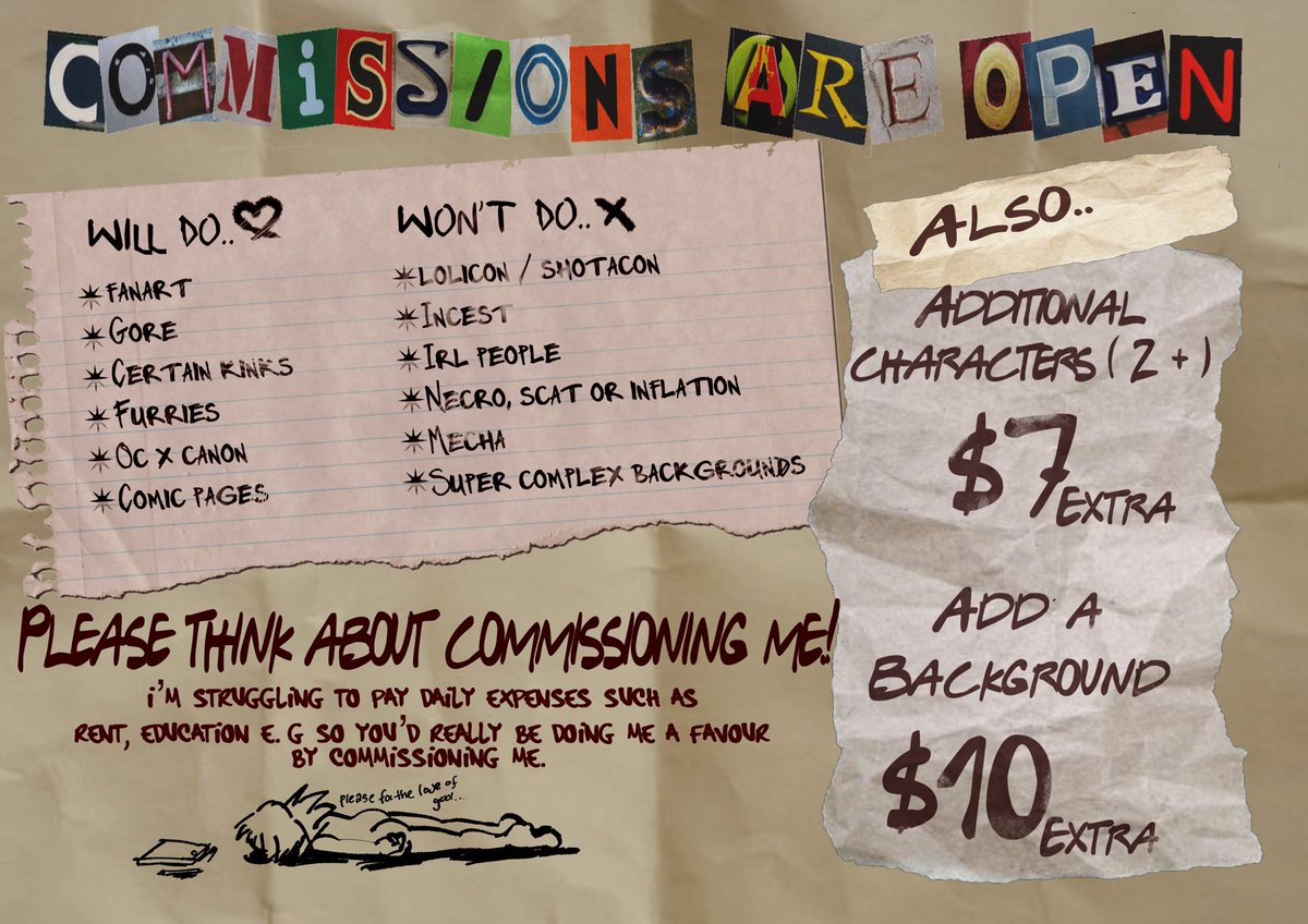 doritoedemon's tweet photo. ⚠️ !! EMERGENCY COMMISSIONS !! ⚠️ hello everyone, I’m struggling to pay student loans, rent, meals and other essential daily expenses so I’m opening commissions to hopefully help me fund myself along with my two jobs. https://t.co/4UW1mXBa4C