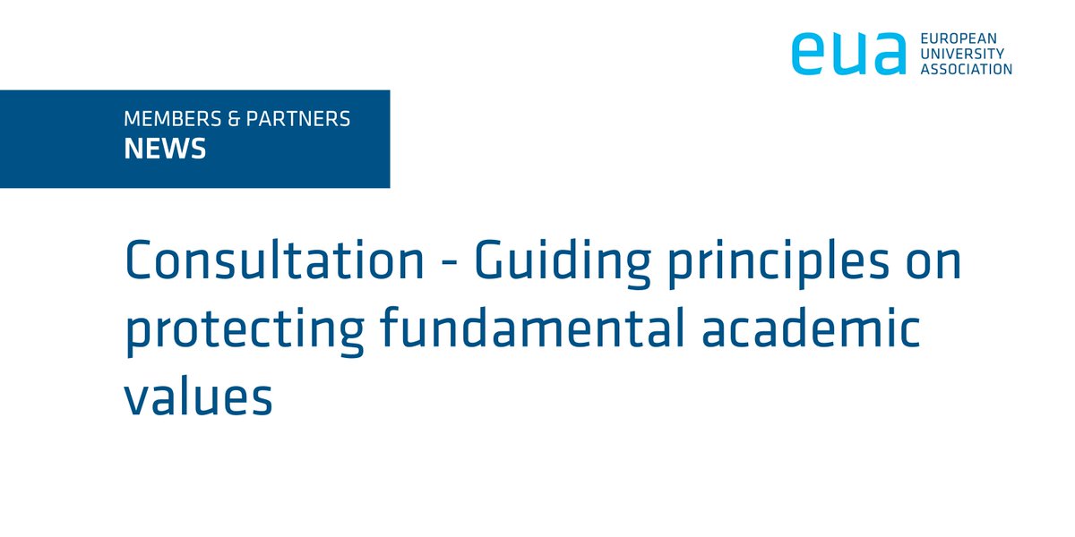 EUA (@euatweets) on Twitter photo 📢 Take part in the <a href="/EU_Commission/">European Commission</a> consultation on the state of fundamental academic values: #academicfreedom and integrity, institutional autonomy, student and staff participation in #HigherEducation governance and more.
🔗 bit.ly/44OoPEV
⏲️ Deadline: 15 July 📢 Take part in the <a href="/EU_Commission/">European Commission</a> consultation on the state of fundamental academic values: #academicfreedom and integrity, institutional autonomy, student and staff participation in #HigherEducation governance and more.
🔗 bit.ly/44OoPEV
⏲️ Deadline: 15 July