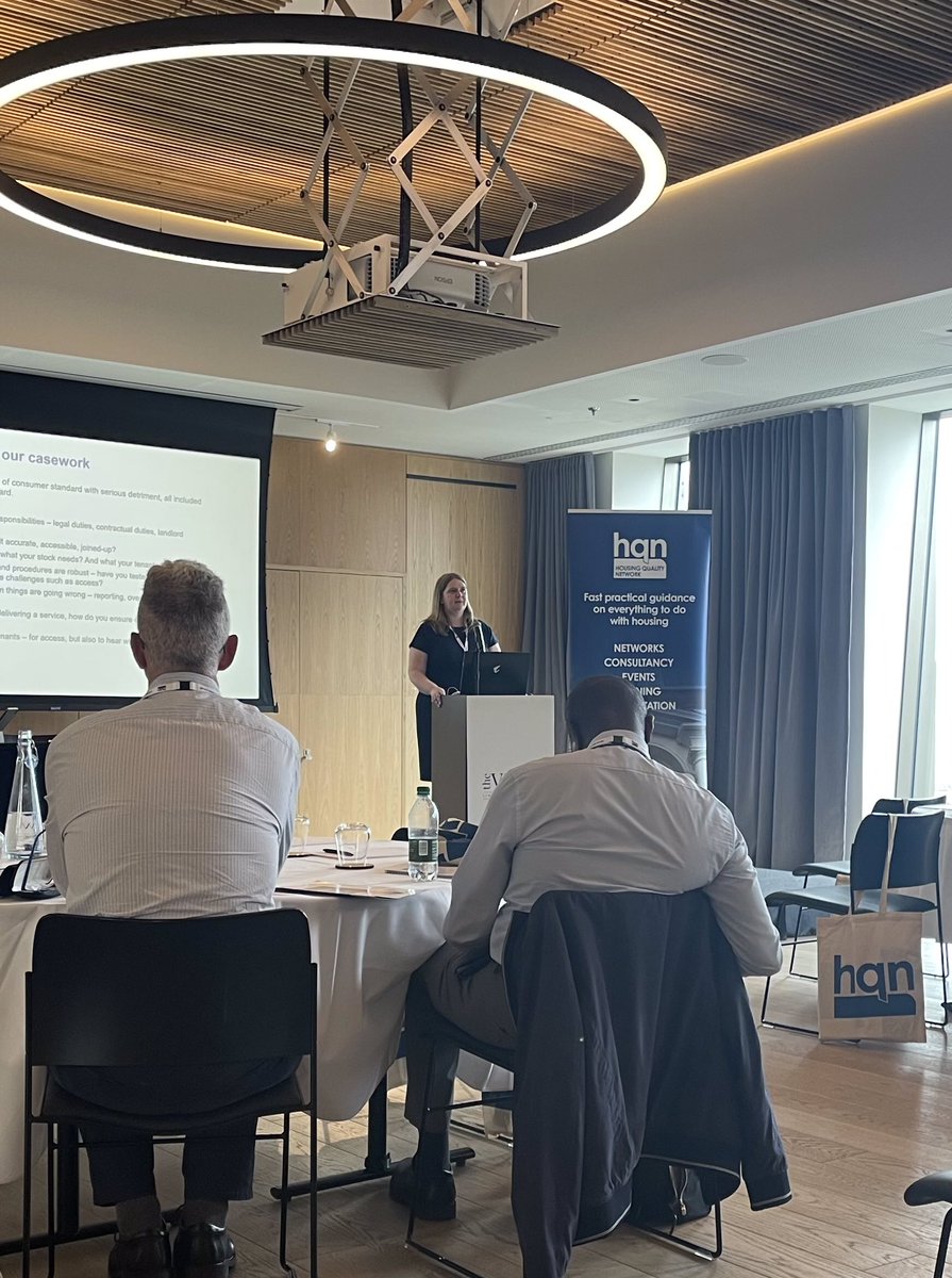HQNMedia's tweet photo. Angela Holden from @RSHEngland speaking at today’s HQN annual conference in London, outlining plans for pilot inspections to ensure positive and healthy places to live for all tenants #hqnac23 https://t.co/YlE55gEHHh