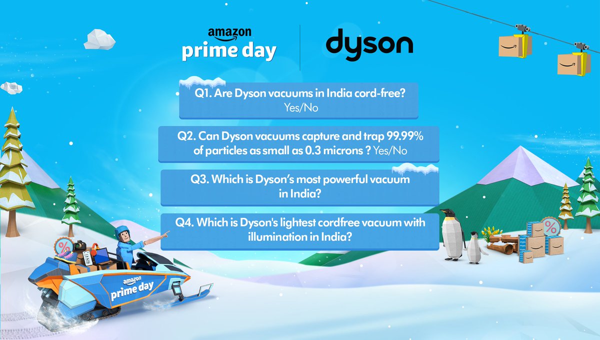 This #PrimeDay stand a chance to win Dyson Vacuum Cleaner worth INR 43900 !! All you need to do is just answer these questions. #AmazonPrimeDay #Dyson