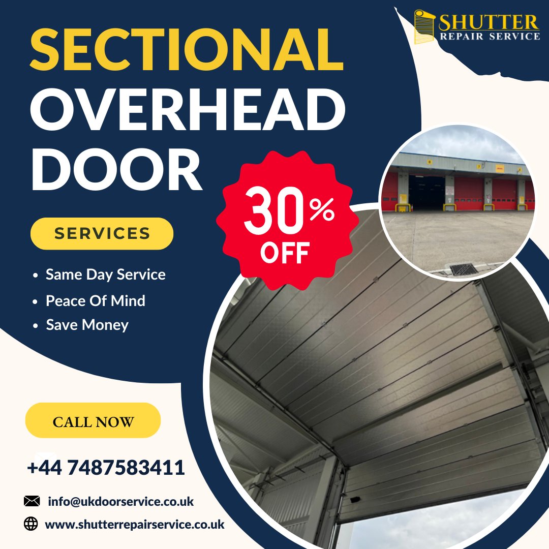 ShutterService's tweet photo. Upgrade your garage with a sleek Sectional Overhead Door! For a limited time, get 30% off when you call today. Don't wait, take advantage of this amazing discount: +44 7487583411
Website: https://t.co/tDUgoXdoK1
#shutterrepairservice #overheaddoor #carparkshutter https://t.co/TJScuiUD52