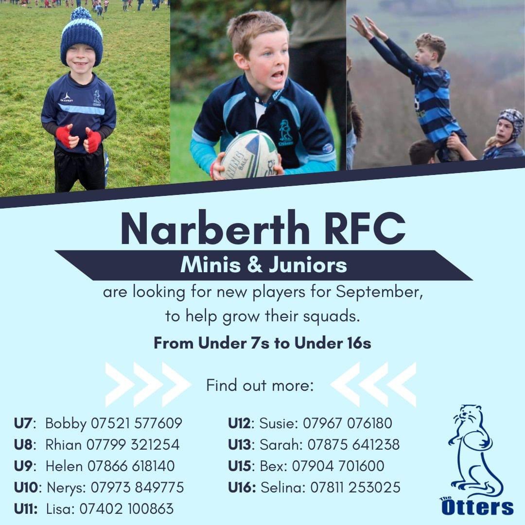 Please share - we're always looking to add to our numbers! 🏉There will be taster sessions at the beginning of the season for new players to see if they enjoy it, these are the contact numbers for each age group so please get in touch for any more info