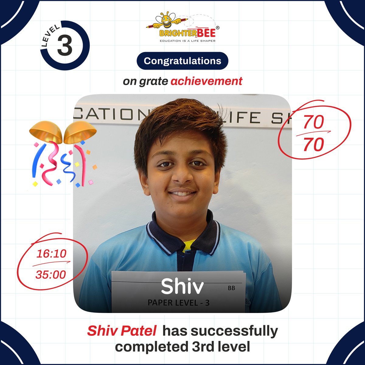 brighterbee_n's tweet image. 🌟BrighterBee Superstars Unleashed!🎉We proudly congratulate Dhiyaara, Evan, and Hetvi for completing Level 1 with flying colors, and Shiv Patel for reaching the pinnacle of math mastery in Level 3!🚀

📲 Navsari: +918320280958 for Admission

#navsari #mathquestions #mathstudent