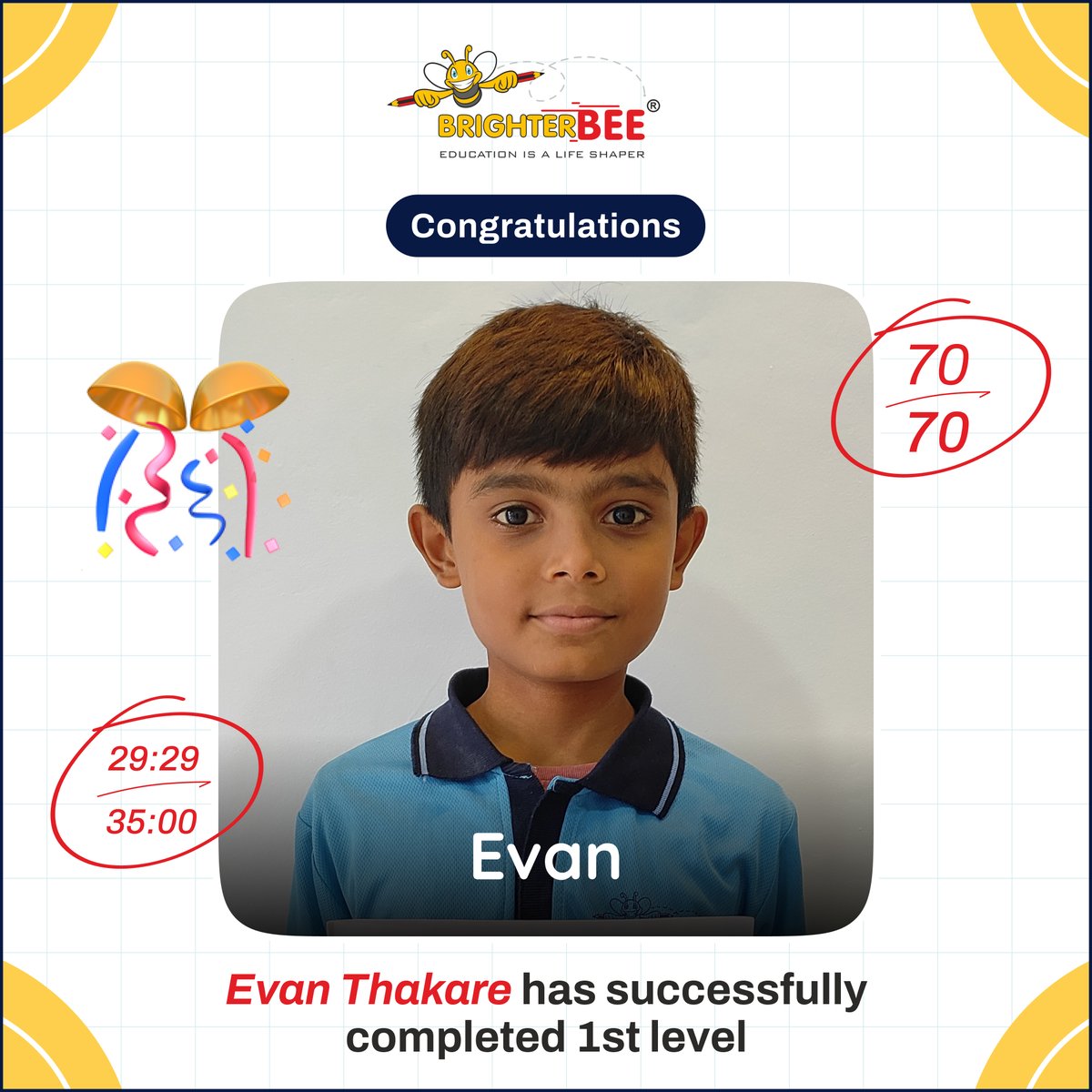 brighterbee_n's tweet image. 🌟BrighterBee Superstars Unleashed!🎉We proudly congratulate Dhiyaara, Evan, and Hetvi for completing Level 1 with flying colors, and Shiv Patel for reaching the pinnacle of math mastery in Level 3!🚀

📲 Navsari: +918320280958 for Admission

#navsari #mathquestions #mathstudent