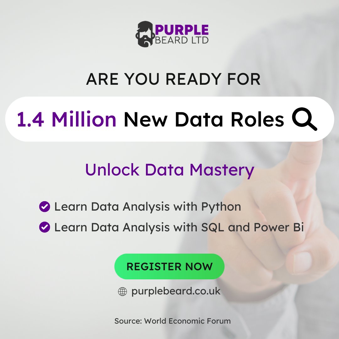 Embrace the Data Revolution! 📊 Level up your career with our hands-on Data Analysis Bootcamps and gain industry-ready data skills. Don't miss out on our limited-time summer sale! Register Here: bitly.ws/LgRB #dataanalysis #sql #powerbi #numpy #PurpleBeard #python
