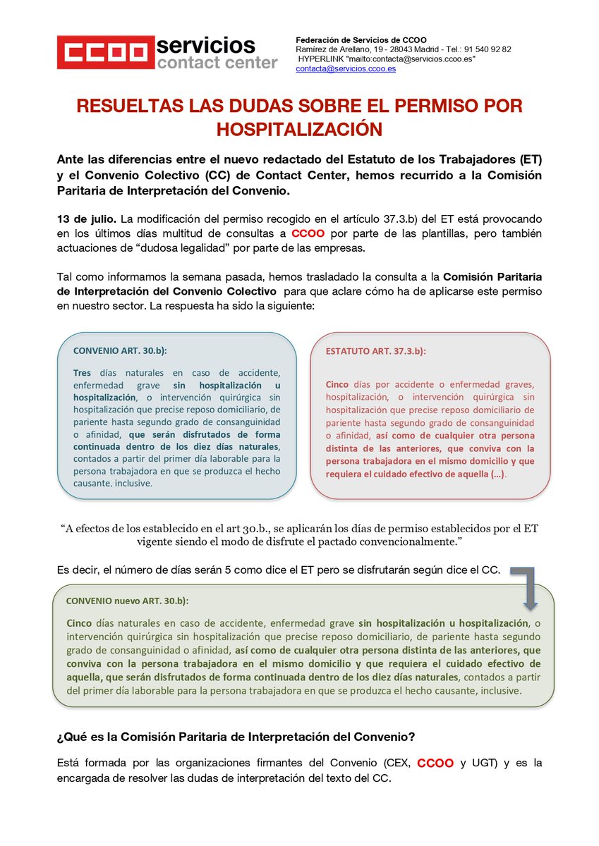 Ya no hay excusas para no aplicar los cambios en el permiso por hospitalización 🏥. Lo contamos en este comunicado 📄 

#24AñosGenerandoDerechos #ContactCenter #ConvenioContact #Permiso #PermisoHospitalizacion
