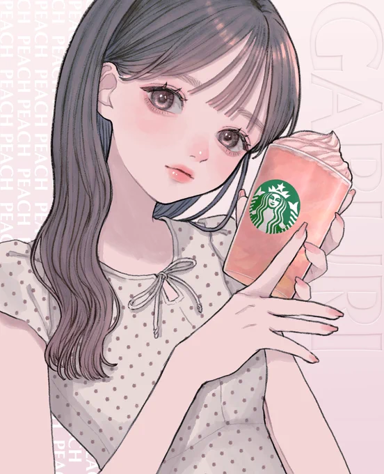 スタバの新作、GABURIピーチフラペチーノと桃メイク 