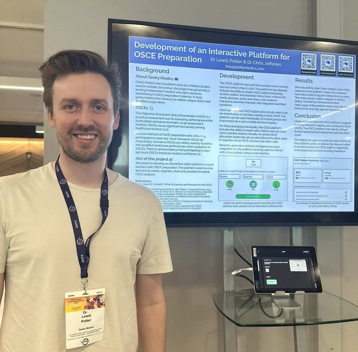 If you’re at #ASME2023 today - I’ll be giving a very brief (2 min) overview of our work on the @geekymedics OSCE station creator tool that allows educators and students to easily create and share OSCE stations for free - Room MR9 | Session 13:25-14:30 geekymedics.com/osce-station-c…
