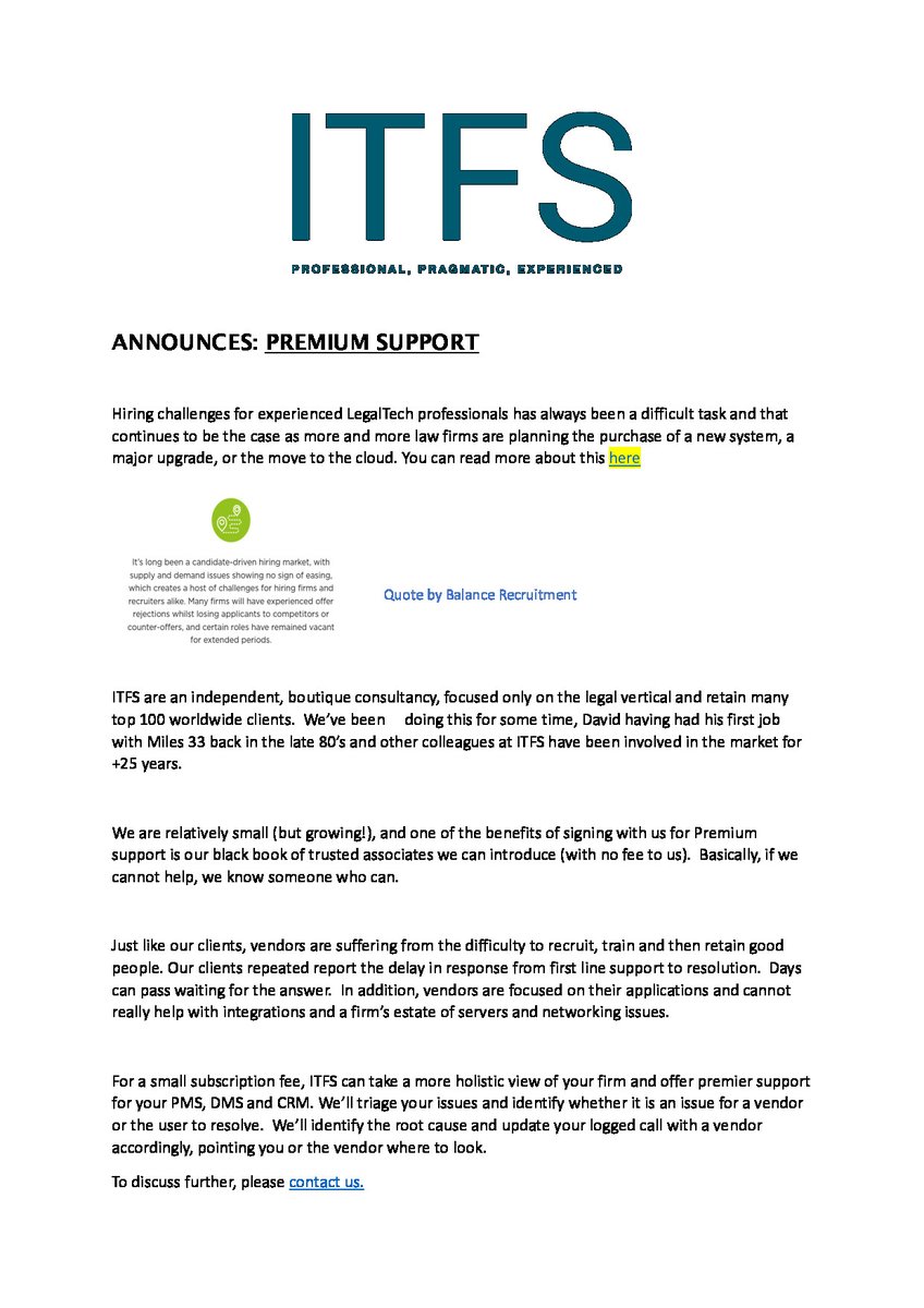 ITFS would like to announce a new service: Premium Support
#lTFinanceservices #Premiumsupport #legalitconsultants #legalit
