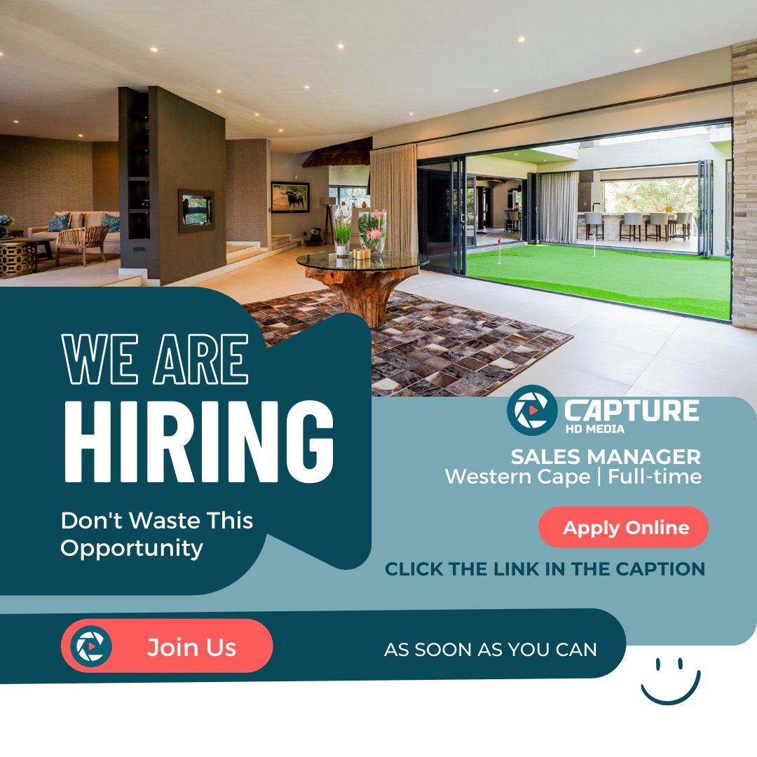 Capture_Video's tweet image. Are you our new Sales Manager in the Western Cape? 

Find out more about this full-time position and APPLY ONLINE: capturevideos.co.za/careers/sales-…

#wearehiring #salesmanagerjob #westerncapesalesposition