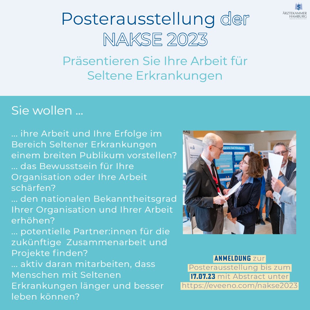 Am 28. und 29. September findet in Berlin (und online) die #NAKSE, die Nationale Konferenz zu Seltenen Erkrankungen statt. Die #Fachkonferenz und #Posterausstellung, wird durchgeführt von der @ACHSEeV. Nehmen Sie teil, diskutieren Sie mit!