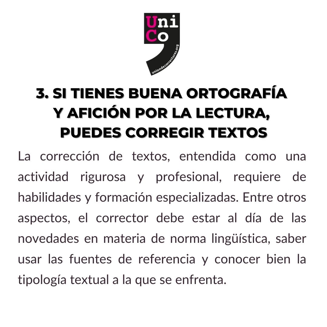 🧵Muchas personas ajenas a la #corrección de #textos como profesión suelen tener ciertas ideas preconcebidas que, en muchos casos, tienden a devaluar nuestra labor. Hoy tratamos de aclarar algunos de estos conceptos. ¿Se te ocurre alguno que no hayamos contemplado? ¡Te leemos!