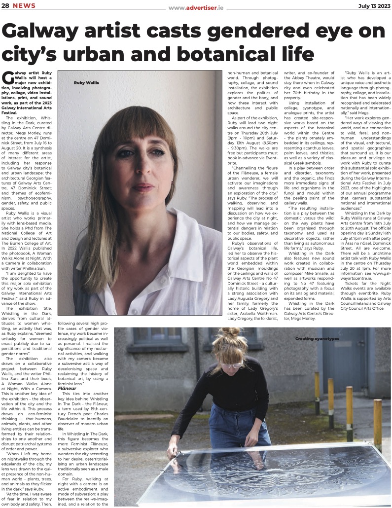 Thank you <a href="/galwayad/">Galway Advertiser</a> for spread on <a href="/rubywallis_com/">Ruby Wallis</a>'s Whistling in the Dark #exhibition which opens at Galway Arts Centre this Sunday at 7pm

Whistling in the Dark by Ruby Wallis and curated by Megs Morley runs from 16 July to 20 August

<a href="/artscouncil_ie/">The Arts Council / An Chomhairle Ealaíon</a> <a href="/GalwayCityCo/">Galway City Council</a> <a href="/GalwayIntArts/">Galway International Arts Festival</a>