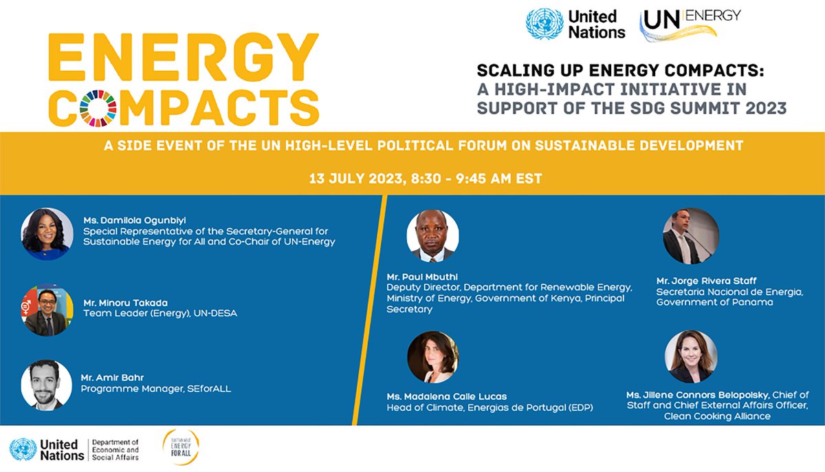 STARTING SOON: On July 13 at 8:30am ET / 2:30pm CET join the #HLPF2023 side event on closing the gap towards achieving #CleanCooking and #SDG7 by scaling up #EnergyCompacts with CCA Cheif of Staff Jillene Connors Belopolsky.

Tune in virtually ➡️ ow.ly/KObP50Pa80M