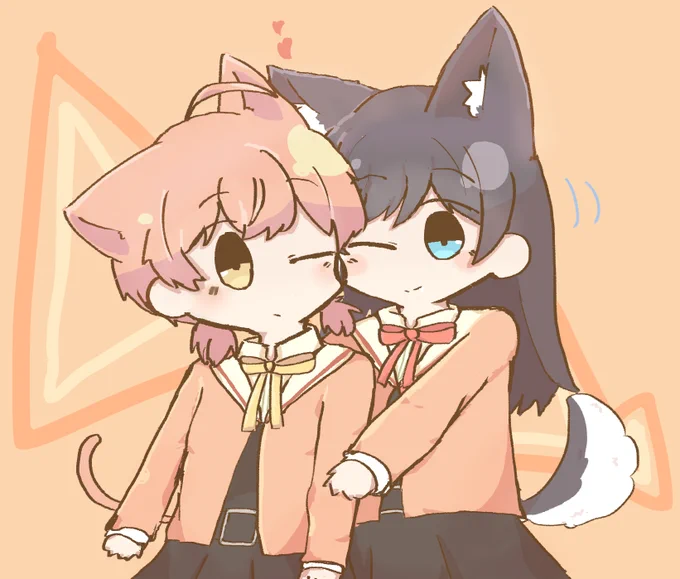 百合好きのフォロワー増えたから中学生の頃描いたケモミミ侑燈でも再掲するか