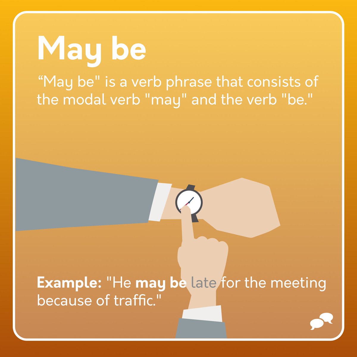 EnglishCentral1's tweet image. 👩‍🏫 Remember, &quot;maybe&quot; is an adverb expressing uncertainty or possibility, while &quot;may be&quot; is a verb phrase indicating possibility or permission. It&apos;s important to use them correctly in sentences to convey your intended meaning.

#EnglishCentral #LearnEnglish #ConfusingVerbs