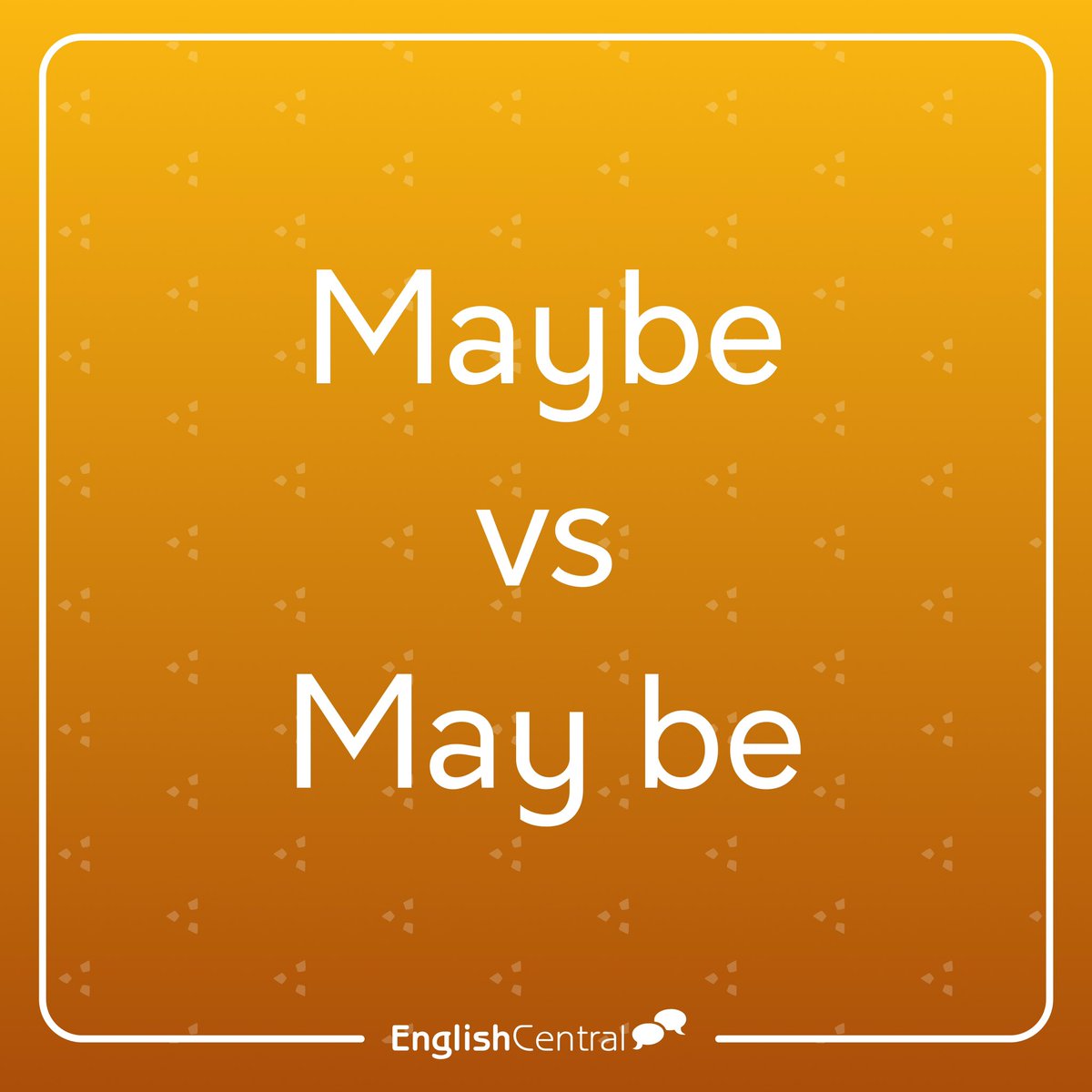 EnglishCentral1's tweet image. 👩‍🏫 Remember, &quot;maybe&quot; is an adverb expressing uncertainty or possibility, while &quot;may be&quot; is a verb phrase indicating possibility or permission. It&apos;s important to use them correctly in sentences to convey your intended meaning.

#EnglishCentral #LearnEnglish #ConfusingVerbs