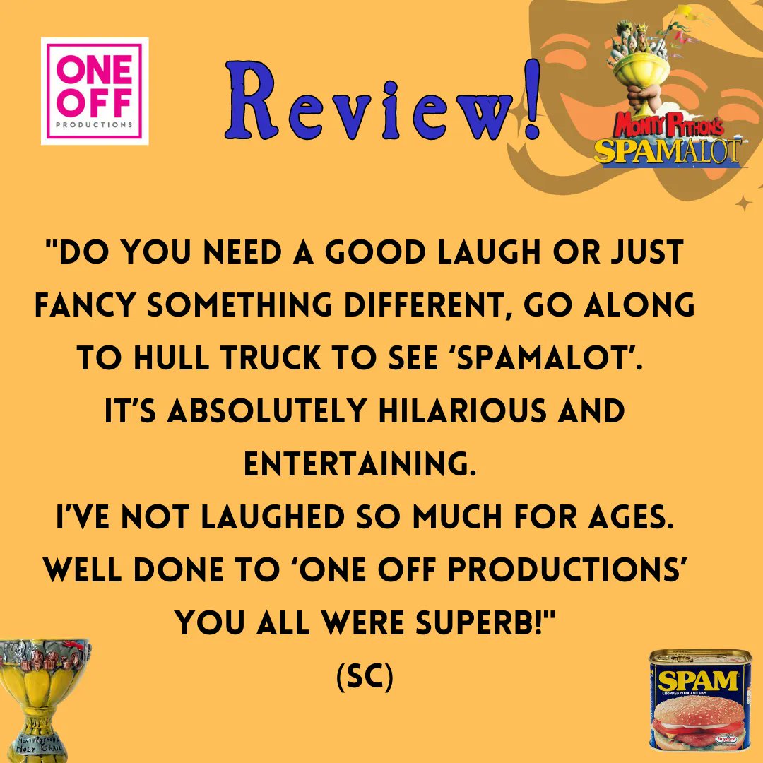 showbizjon's tweet photo. Tickets available for Spamalot @HullTruck Thurs &amp; Fri at 7.30pm. Sat at 2pm &amp; 7.30pm. Audiences are loving it https://t.co/4Ia4kKTIsv