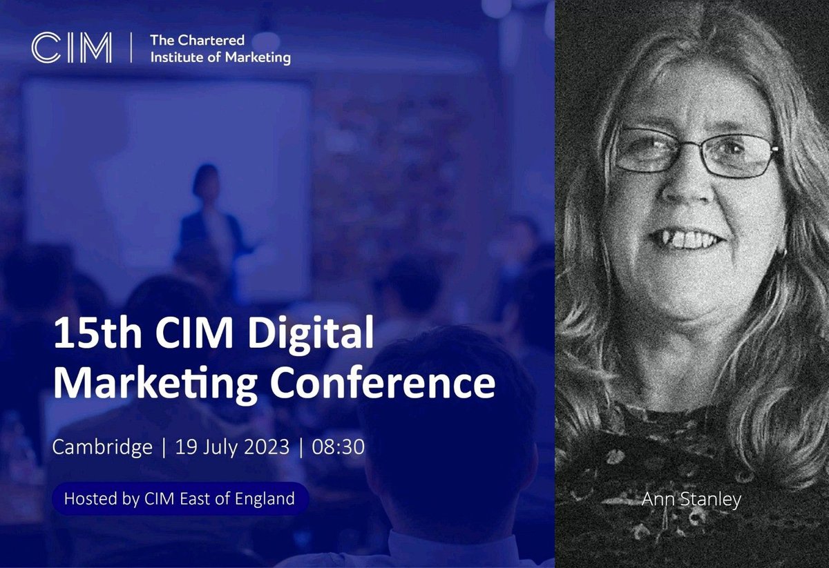 CIM East of England (@ciminfo_east) on Twitter photo Don't miss <a href="/AnnStanley/">Ann Stanley</a> from <a href="/aniccadigital/">Anicca Digital</a> tackling '23 marketing disruptions from GA4 transition to privacy issues & ad platform automation. Plus, her book is in the goodie bags! Book now at: bit.ly/3qqmCzt 🎉
#CIMevents #DigiConf23 Don't miss <a href="/AnnStanley/">Ann Stanley</a> from <a href="/aniccadigital/">Anicca Digital</a> tackling '23 marketing disruptions from GA4 transition to privacy issues & ad platform automation. Plus, her book is in the goodie bags! Book now at: bit.ly/3qqmCzt 🎉
#CIMevents #DigiConf23