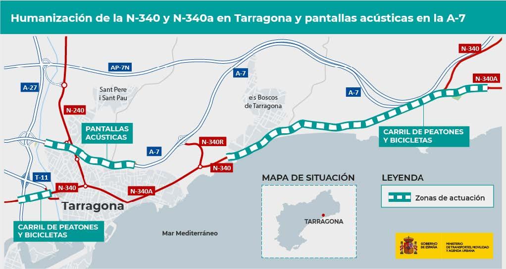 Aprobado el proyecto de trazado de un carril ciclo-peatonal en las carreteras N-340 y N-340A y la instalación de pantallas acústicas en la A-7, en #Tarragona.

➡️El proyecto busca mejorar la seguridad vial en ambas carreteras.

➕#INFO👉mitma.gob.es/el-ministerio/…

#DGCarreteras